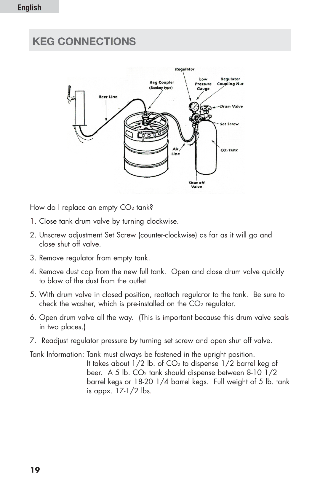 Haier HBF205E user manual Keg Connections 